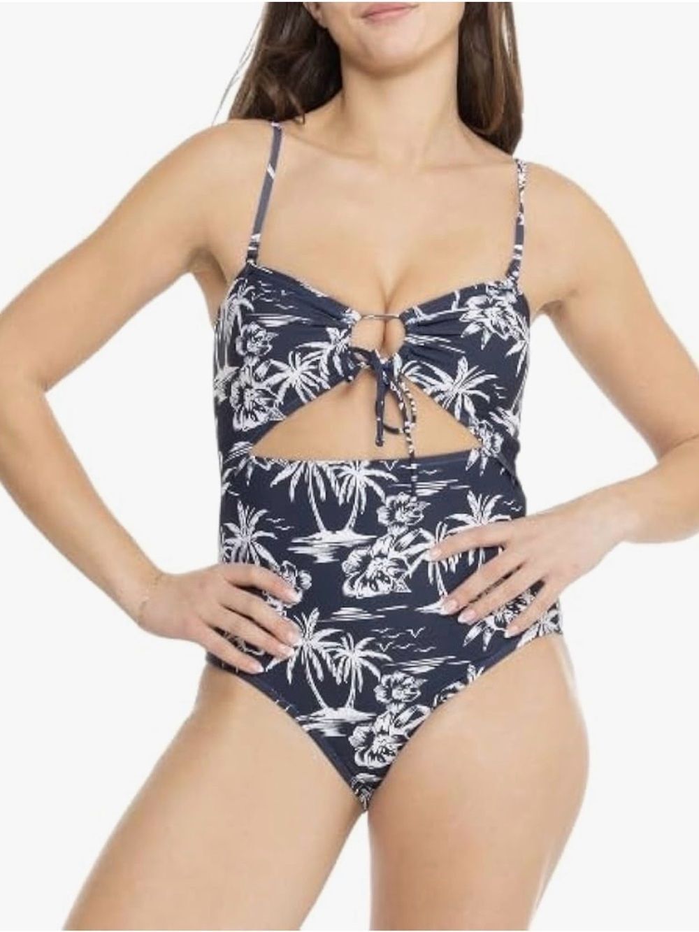 Roxy Women Bandeua Peek-A-Boo One Piece Swimsuit, Navy, NWT